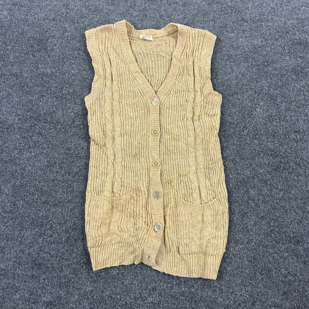 Tarre Sweater Vest Womens Size L Tan Wool Blend Cable Knit Button Front Vintage